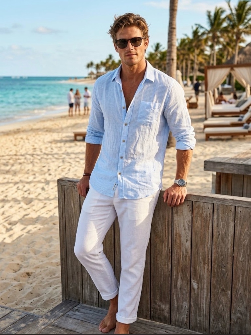 Casual Light Blue Striped Button-Down Shirt